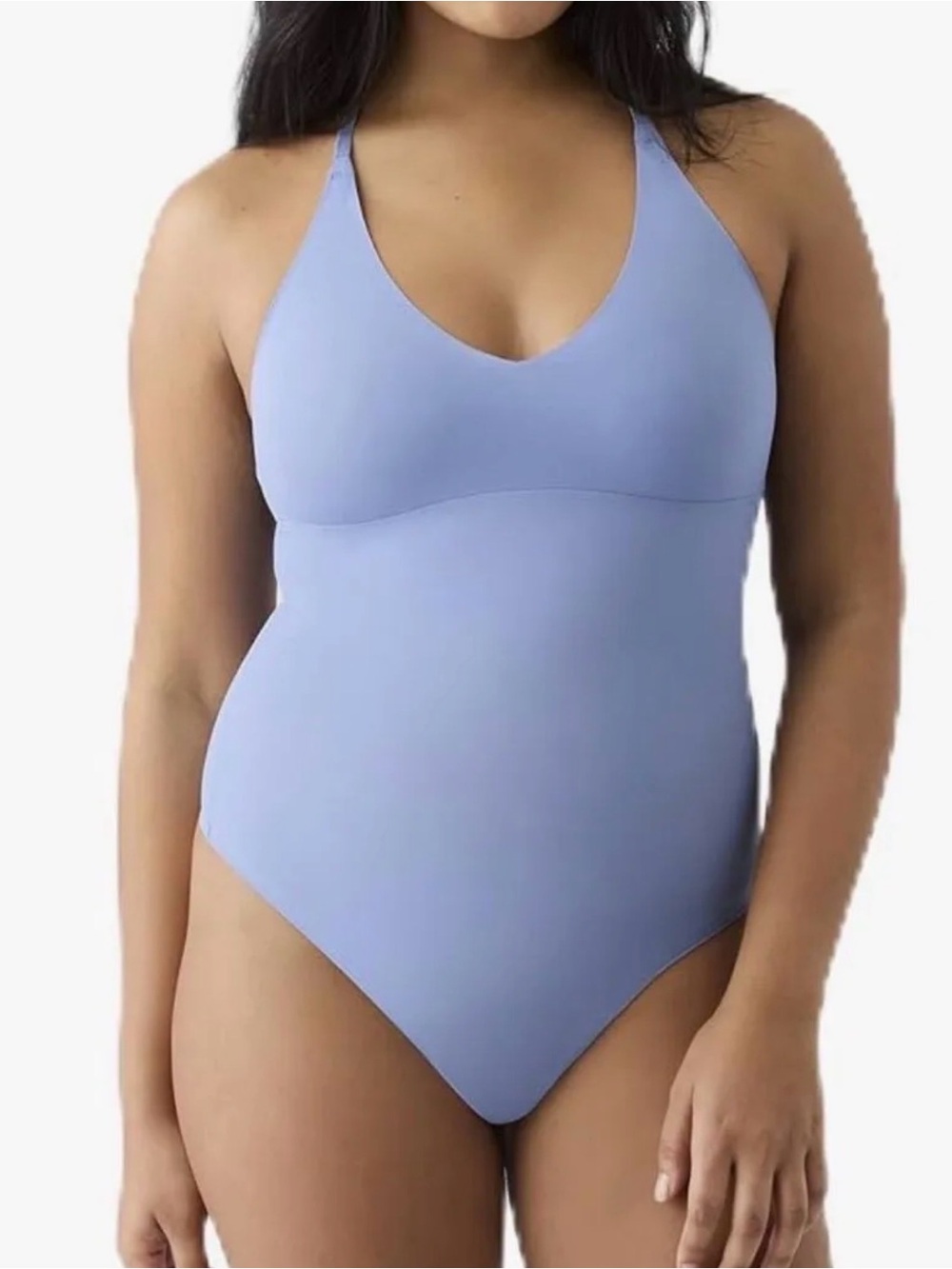 True & Co. "Everybody" bodysuit V-neck Lace Racerback Blue Size Small NWT